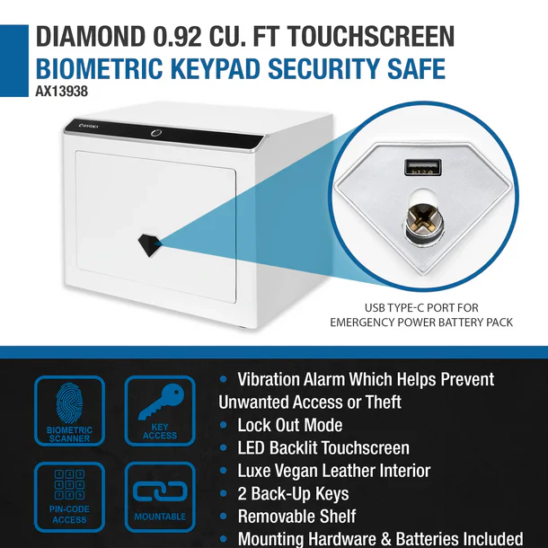 Barska AX13938 Diamond Touchscreen Biometric Keypad Security Safe