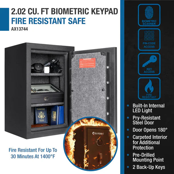 Barska AX13744 Biometric Keypad Fire Resistant Safe