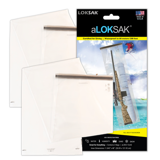 aLOKSAK Resealable Waterproof Firearm Bag Certified to 60 Meters 12" x 48" - 2 Pack