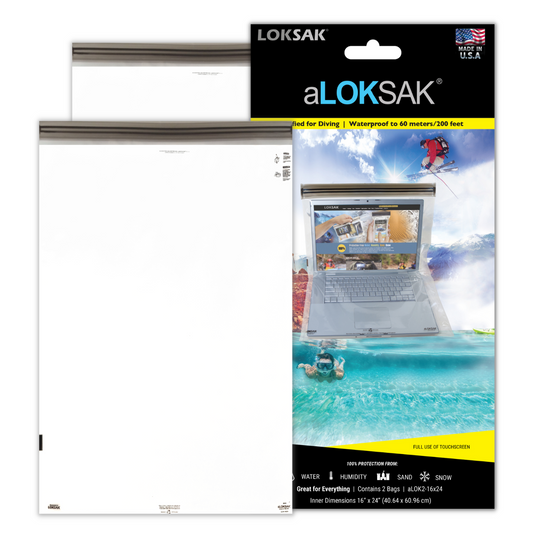 aLOKSAK Resealable Waterproof Bag Certified to 60 Meters 16" x 24" - 2 Pack